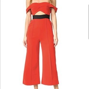 Self Portrait Red Off Shoulder Cutout Jumpsuit